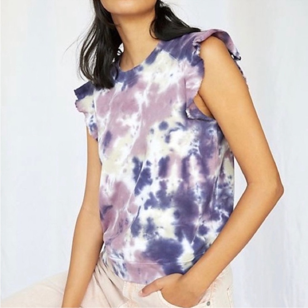 NWT Anthropologie T.La Ruffled Sweatshirt Tank Purple Tie Dyed
